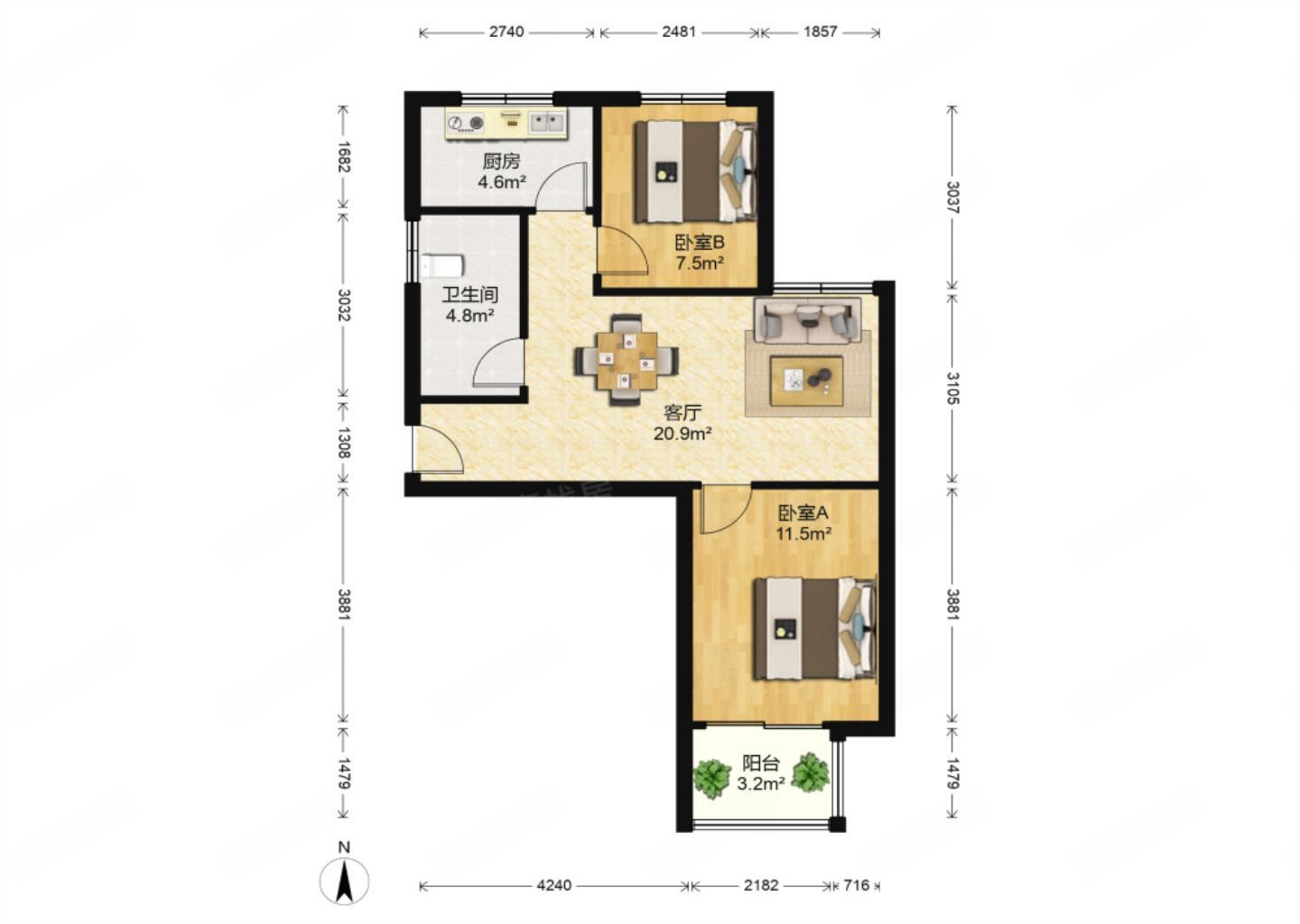 惠泽苑 2室1厅1卫 82m&sup2;