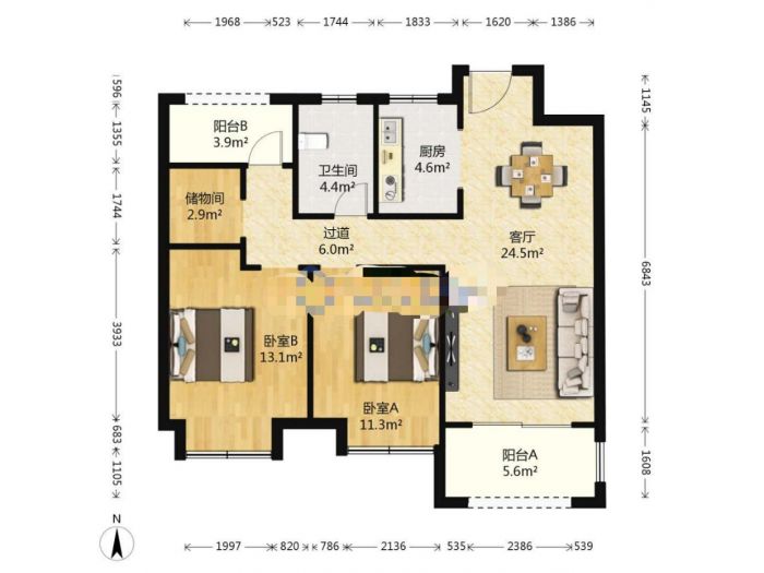 新城香溢紫郡 3室2厅1卫 97m&sup2;