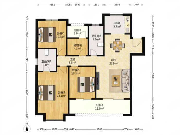 新城香溢紫郡 4室2厅2卫 138m&sup2;