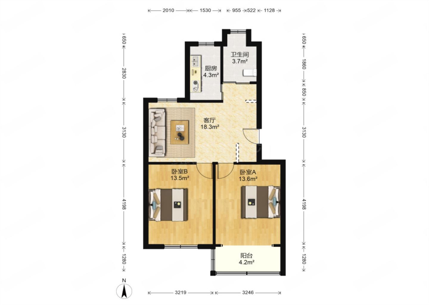 姚港路31号 2室1厅1卫 72m&sup2;