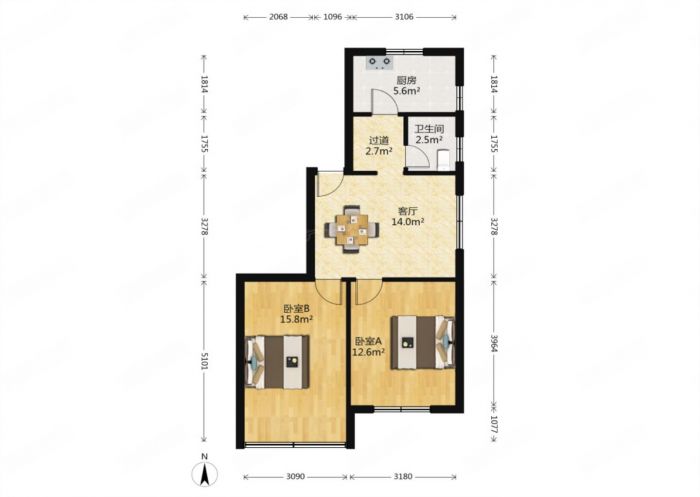 光明南村 2室1厅1卫 66.55m&sup2;