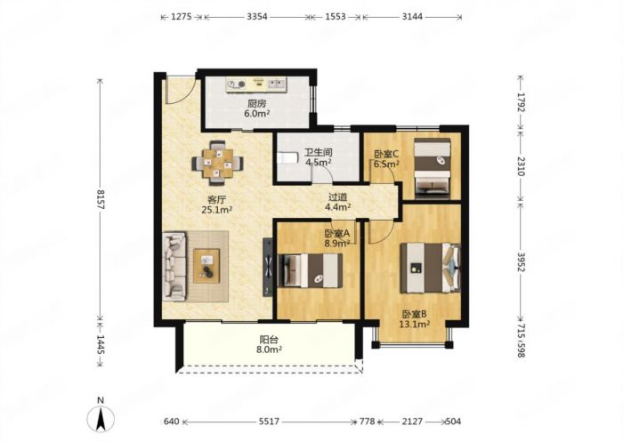 恒大御澜庭 3室2厅1卫 97m&sup2;