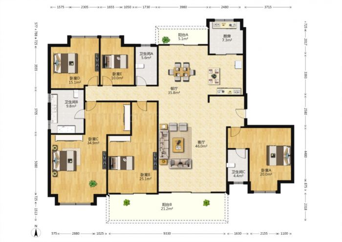 碧桂园时代悦城 5室2厅3卫 270m&sup2;