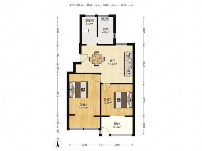 濠东小苑 2室1厅1卫 90m&sup2;