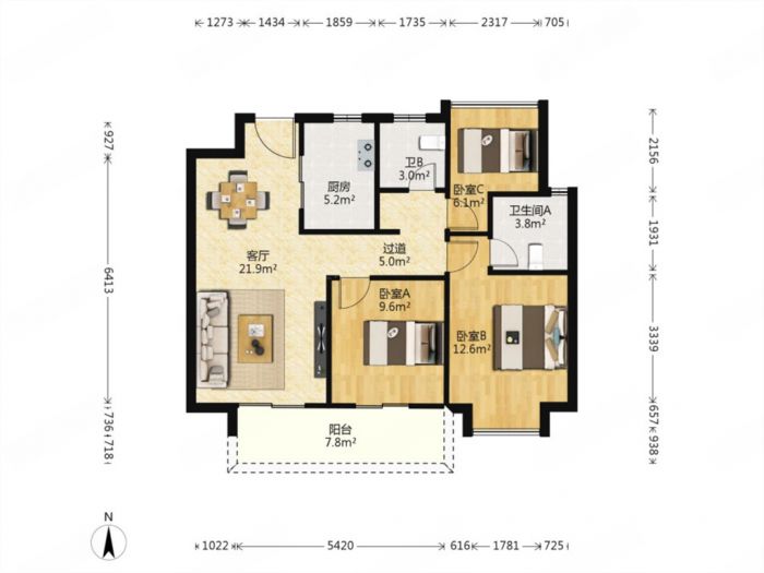雍华府 3室2厅2卫 98m&sup2;