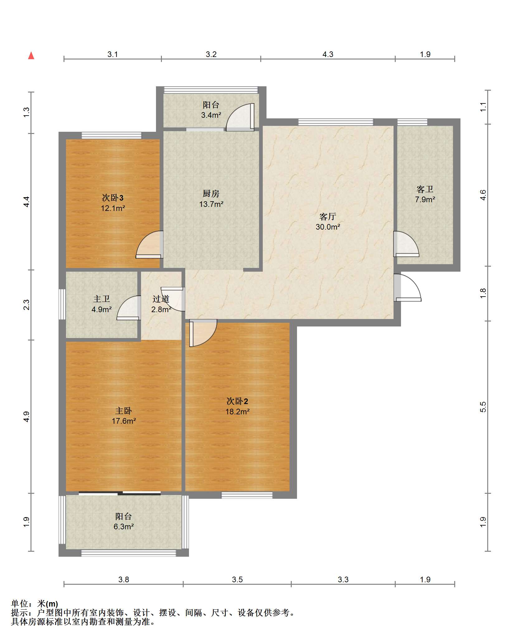 城北家园 3室1厅2卫 133.45m&sup2;