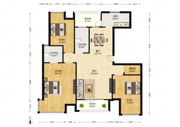 江景花园 3室2厅2卫 144m&sup2;