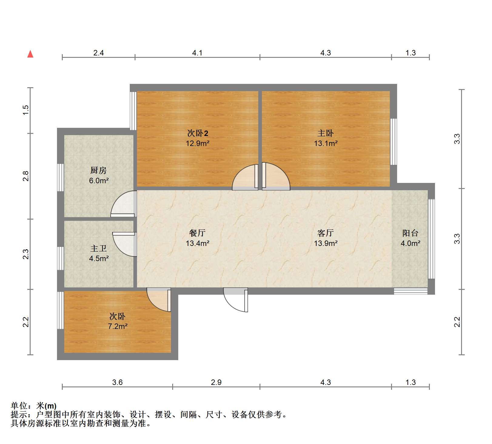百花军宅苑 3室2厅1卫 91.99m&sup2;