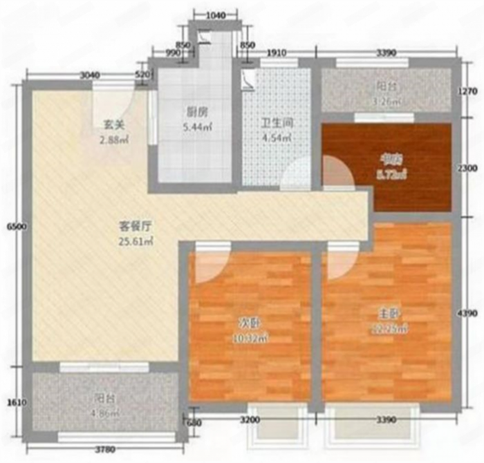 绿地新里城 3室2厅1卫 89m&sup2;