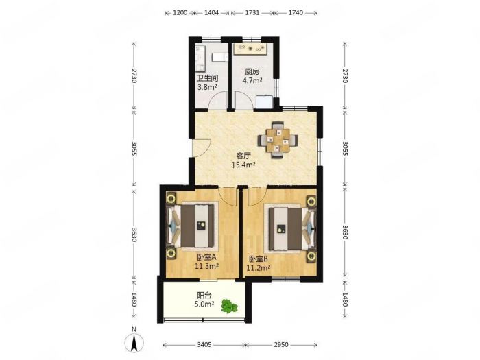 新城东苑 2室1厅1卫 66.77m&sup2;
