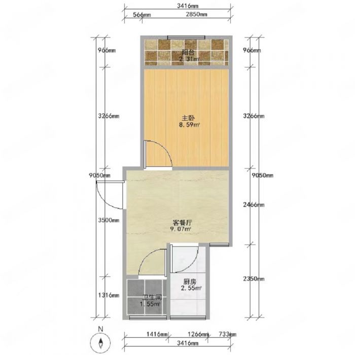 北濠桥新村 1室1厅1卫 45m&sup2;