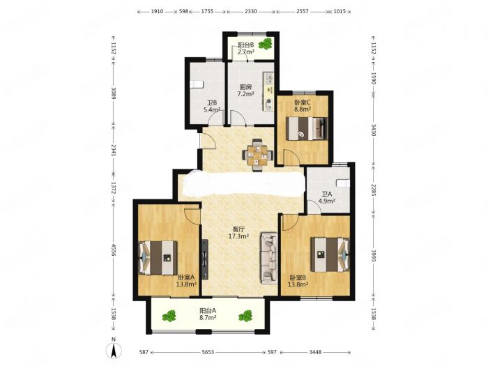 永兴福里 3室2厅2卫 137m&sup2;