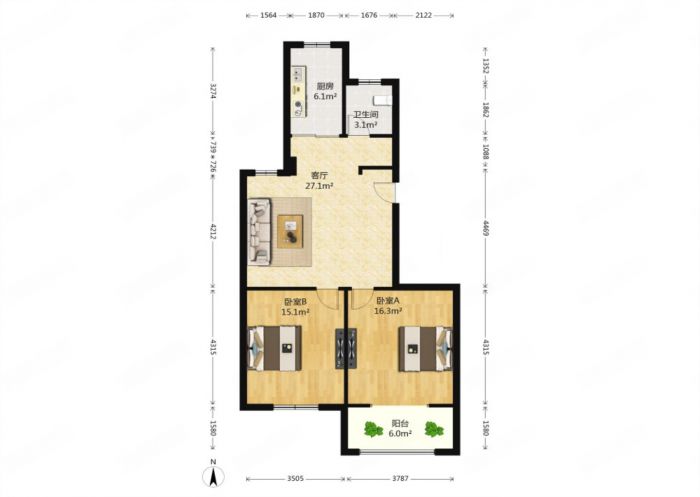 永兴福里 2室2厅1卫 97m&sup2;