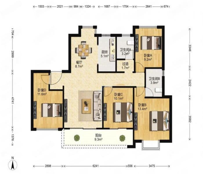春风南岸东园 4室2厅2卫 140.00m&sup2;