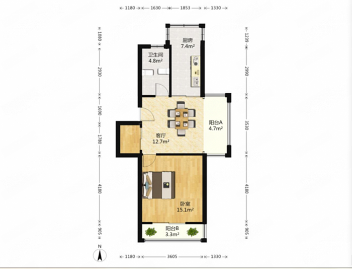 春天花园 1室1厅1卫 59m&sup2;