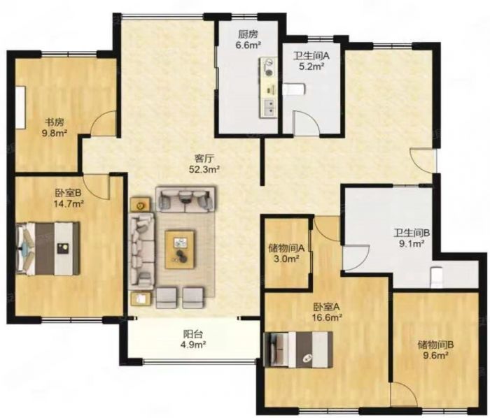 博园岚郡 4室2厅2卫 140m&sup2;