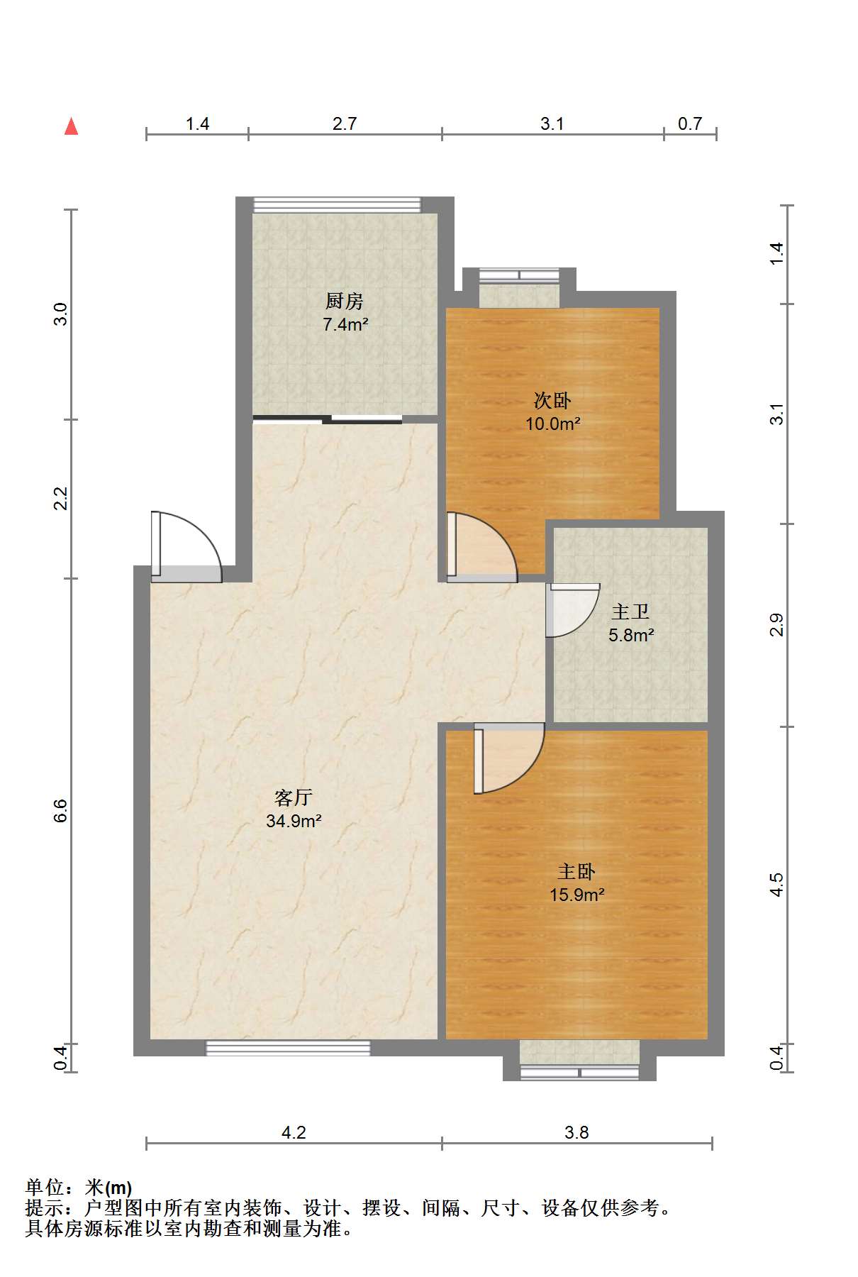 民生滨江丽景花园 2室1厅1卫 87.16m&sup2;