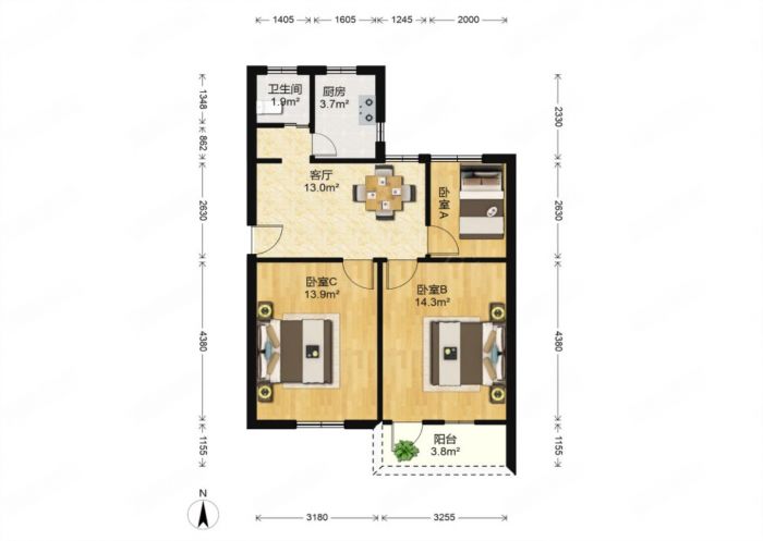 虹桥南村 3室1厅1卫 75m&sup2;