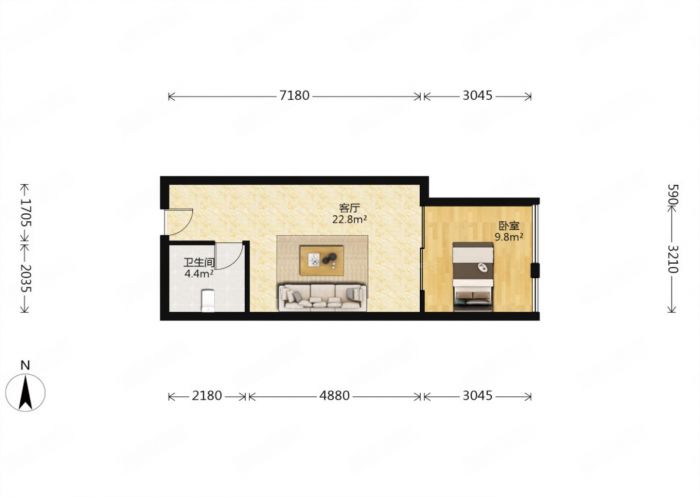南通万达广场 1室厅卫 68m&sup2;