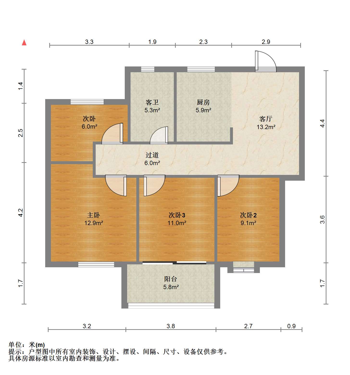 华润悦锦湾 3室1厅1卫 96.00m&sup2;