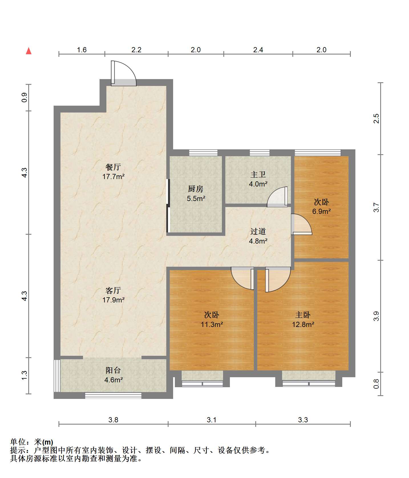 崇川星光域 3室1厅1卫 95.9m&sup2;