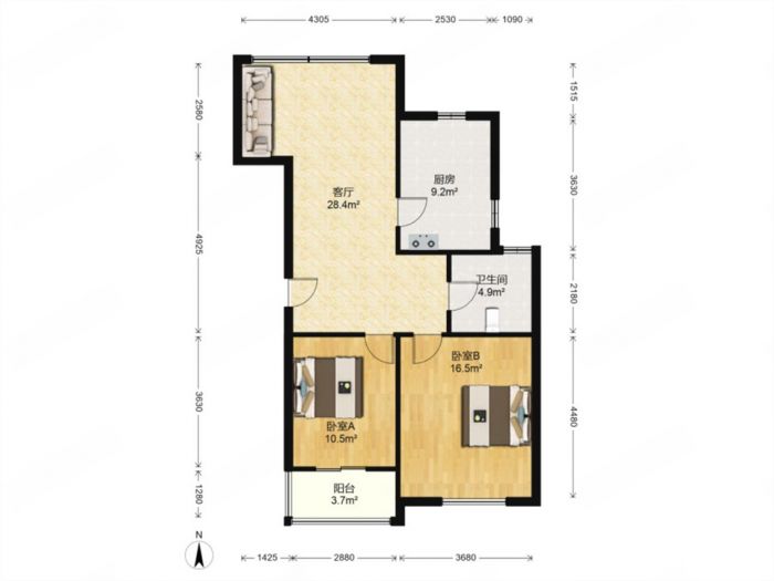 博园岚郡 2室2厅1卫 92.93m&sup2;
