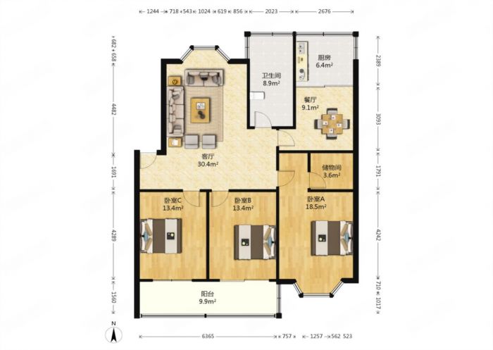 外滩小区 3室2厅1卫 125m&sup2;