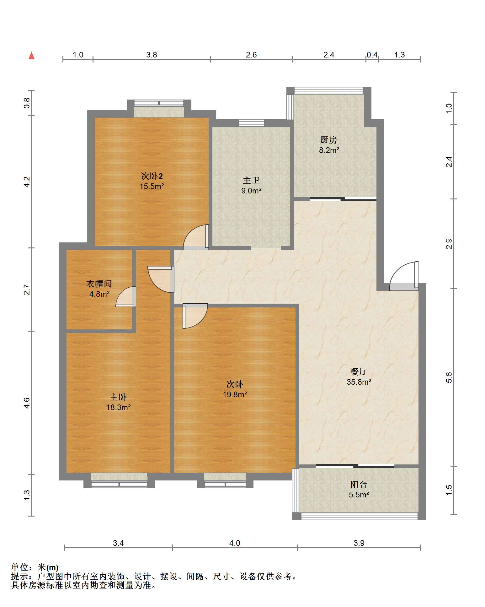 苏建花园城 3室2厅1卫 127.30m&sup2;