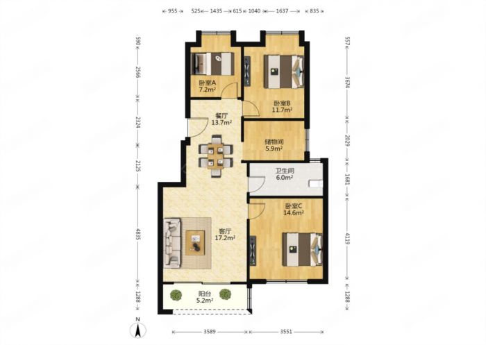 滨江丽都桥语 3室1厅1卫 98.9m&sup2;