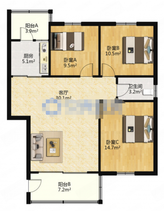银花苑 3室1厅1卫 101m&sup2;