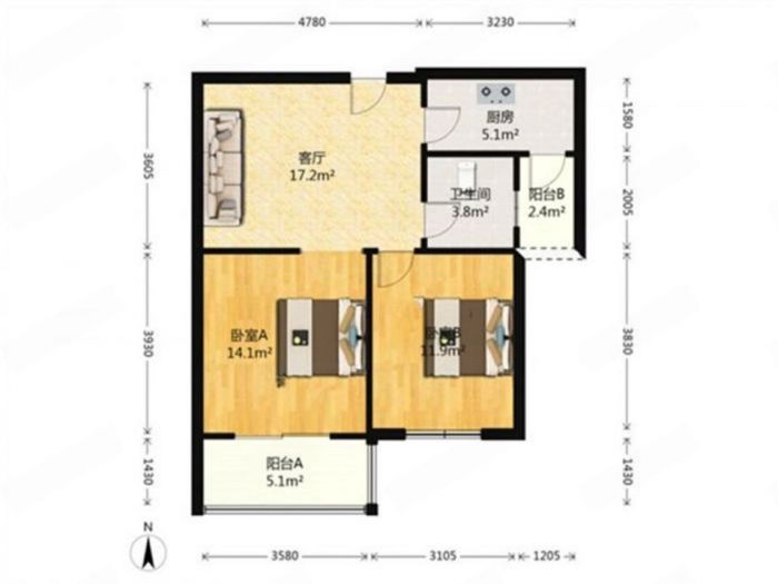 紫东南苑 2室2厅1卫 96m&sup2;