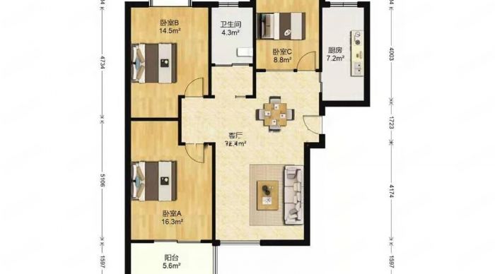 曙光福里 3室2厅1卫 124m&sup2;