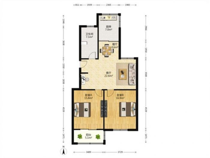 丽康花园 2室1厅1卫 89m&sup2;