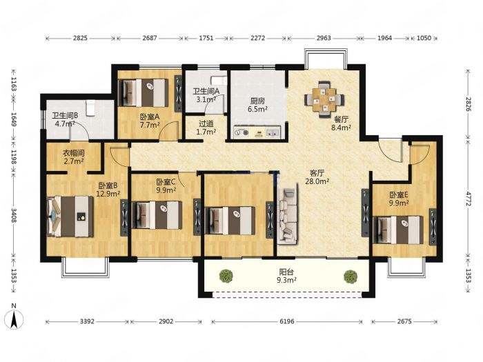 春风南岸东园 4室2厅2卫 142m&sup2;