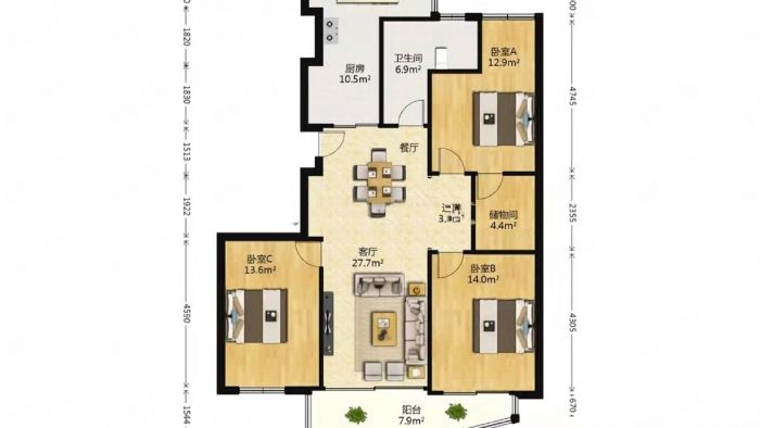 金恒家园 3室2厅1卫 125m&sup2;