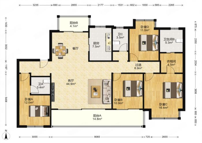 春江阅 4室2厅2卫 186m&sup2;