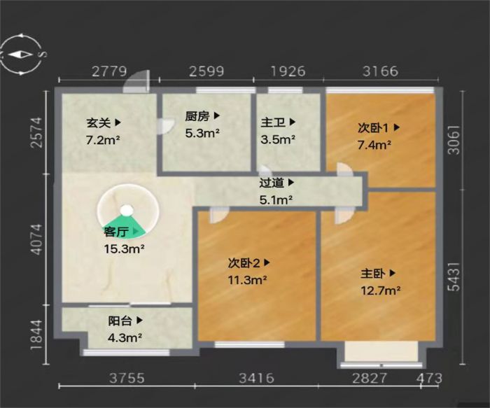 云樾东方 3室2厅1卫 95m&sup2;
