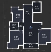 中港城 3室2厅1卫 107.00m&sup2;