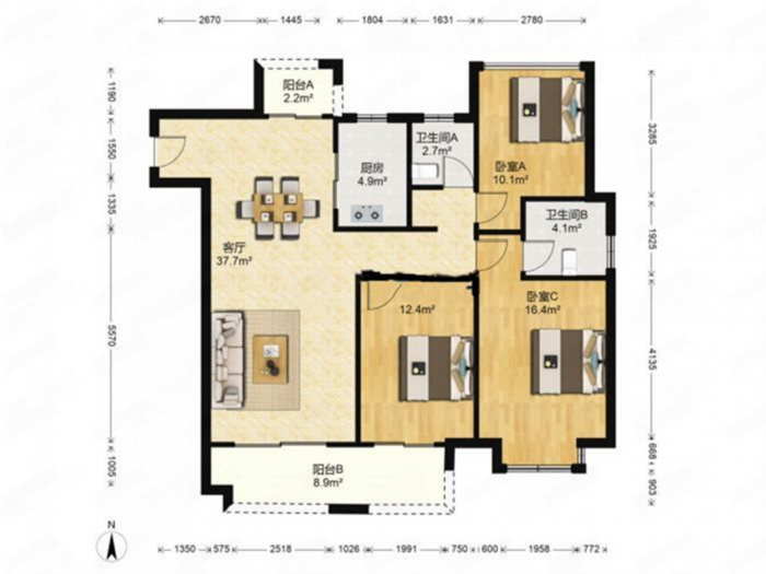 云樾东方 3室2厅2卫 124m&sup2;