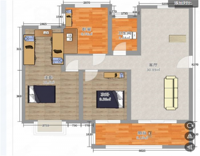 绿地新里城 3室2厅1卫 106m&sup2;