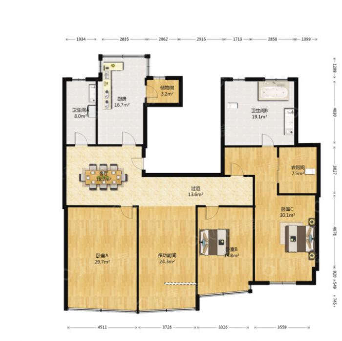 天安花园 4室2厅2卫 235.88m&sup2;