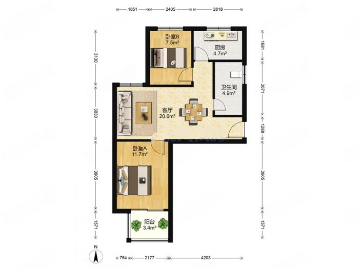 惠泽苑 2室1厅1卫 81m&sup2;