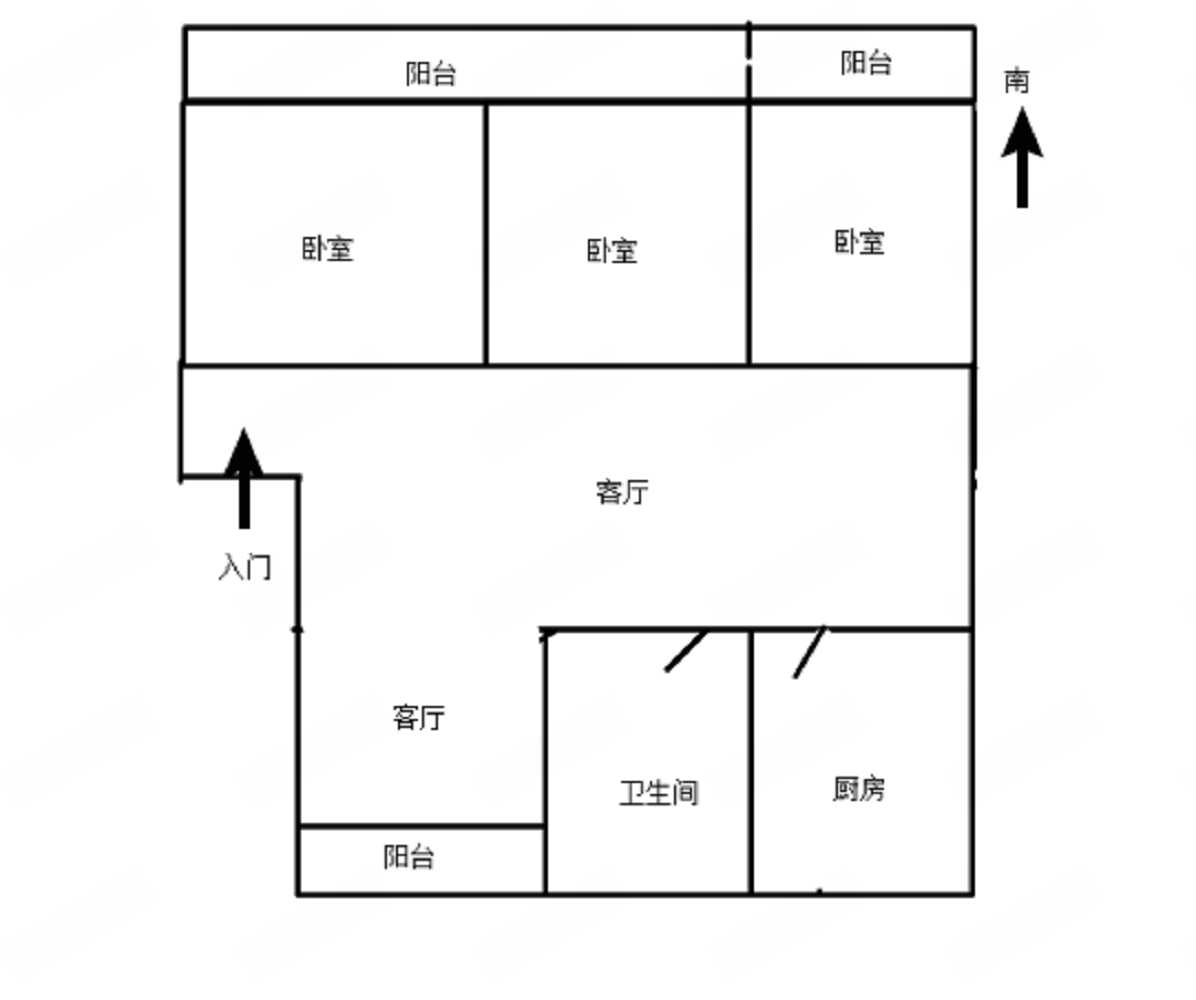 瑞丰花园 3室2厅1卫 120m&sup2;