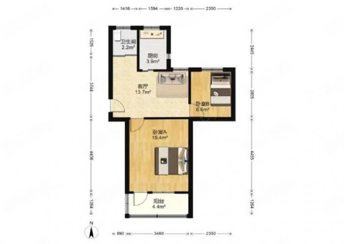 长虹新村 2室1厅1卫 57m&sup2;