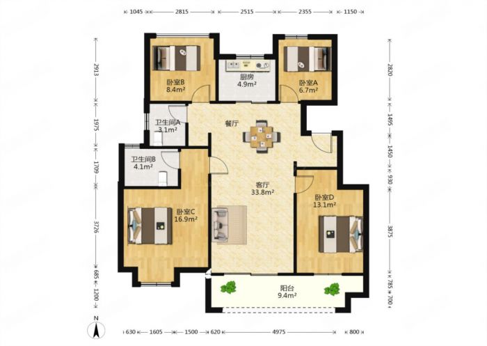 雍锦澜湾 3室2厅2卫 114m&sup2;