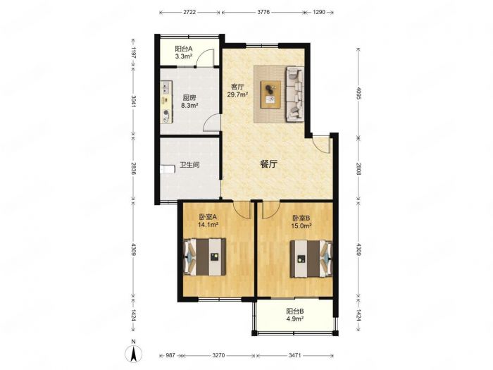 怡和尊庭 2室1厅1卫 92.00m&sup2;