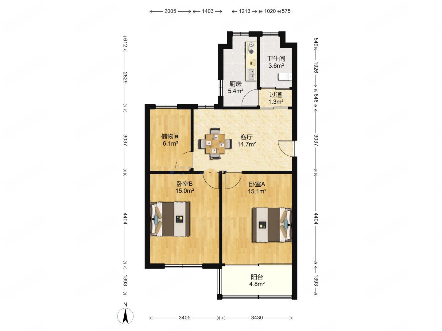 姚港路31号 3室2厅1卫 82m&sup2;