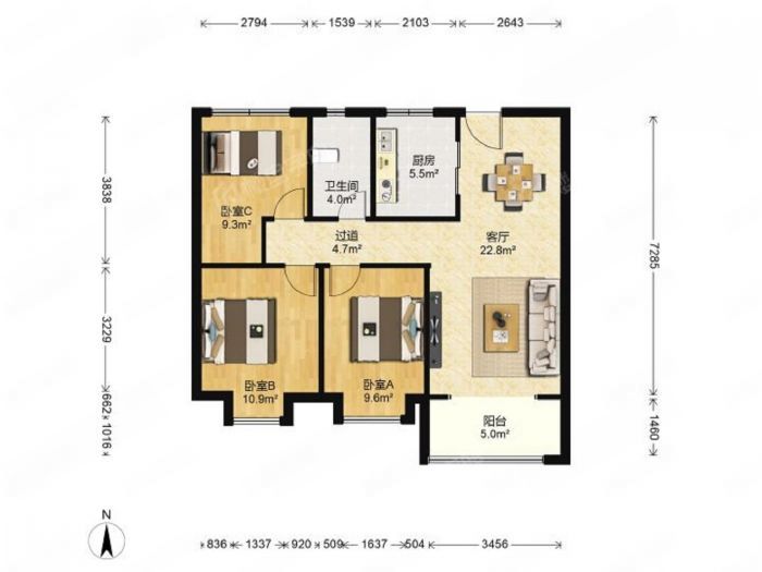 华润悦锦湾 3室2厅1卫 95.94m&sup2;