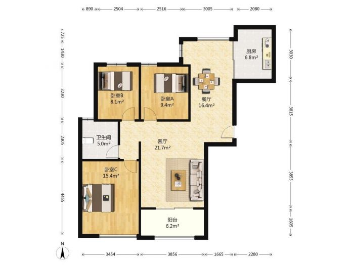 盛和花半里 3室2厅1卫 116.80m&sup2;