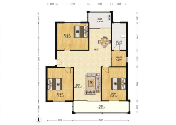 城南小苑 3室2厅1卫 123.5m&sup2;